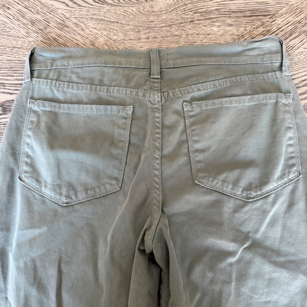 NYDJ Olive Green Cropped Pants Embroidered Hem Button Detail Size 2 - Picture 5 of 14